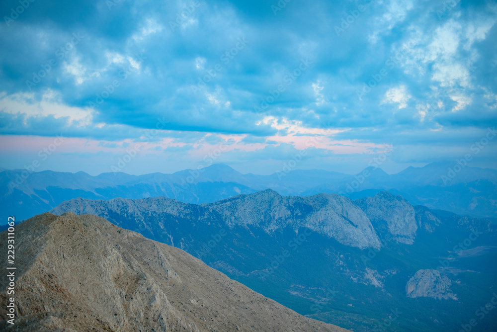 landscape in the mountains at dawn