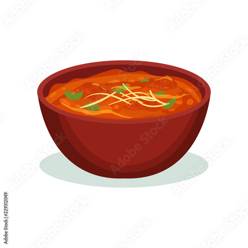 Tikka masala, traditional Indian cuisine food vector Illustration on a white background