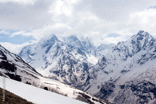 snowy peaks of the Caucasus mountains, winter mountain landscape, Russia, Europe