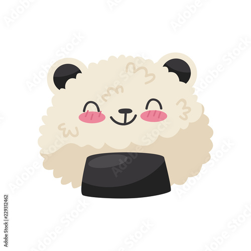 Rice in panda bear shape, cute Kawaii food cartoon character vector Illustration on a white background