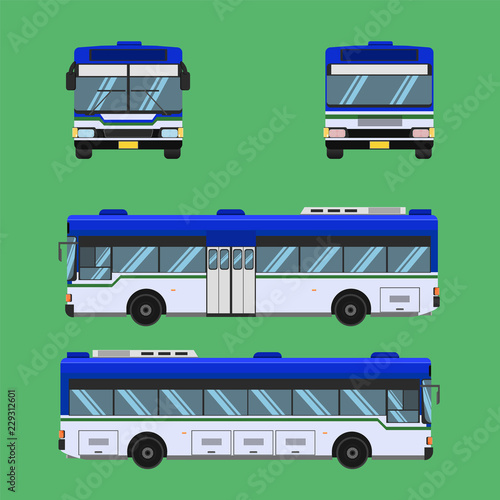 thai bus blue white green transport car vehicle driver fare passenger autobus omnibus coach rail bench chair stool armchair seat mattress bolster hassock pad vector illustration