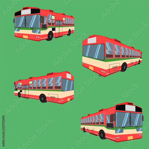 3d thai bus red green white transport car vehicle driver fare passenger autobus omnibus coach rail bench chair stool armchair seat mattress bolster hassock pad vector illustration