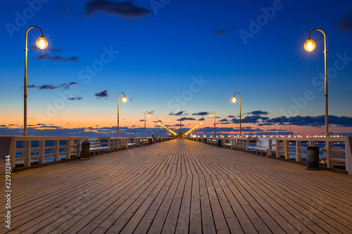Baltic sea pier in Sopot at sunrise, Poland