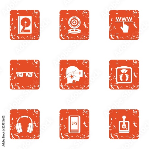 Virtu icons set. Grunge set of 9 virtu vector icons for web isolated on white background