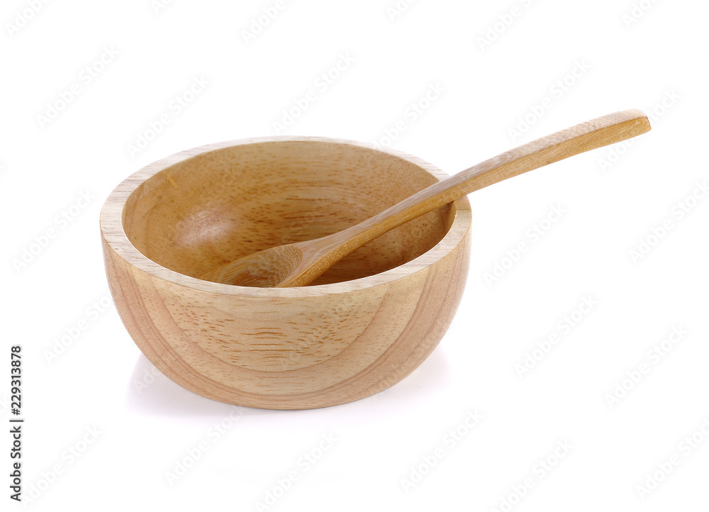 wooden bowl and spoon on white background wooden bowl and spoon on white background