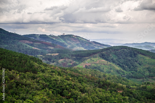 Panoramic view of mountains and valleys in Dalat  Vietnam. Da lat is one of the best tourism cities and aslo one of the largest vegetable and flowers growing areas in Vietnam