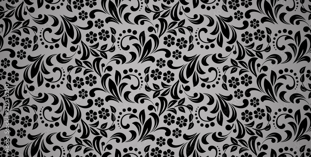 Flower pattern. Seamless black and gray ornament. Graphic vector background. Ornament for fabric, wallpaper, packaging