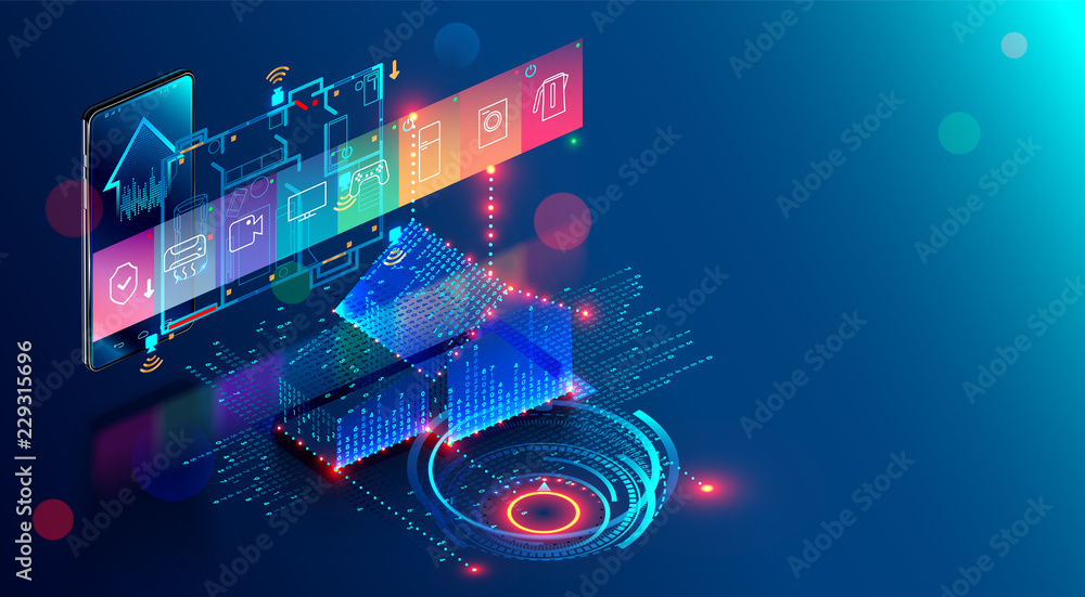 Smart home abstract background. Smartphone app of automation