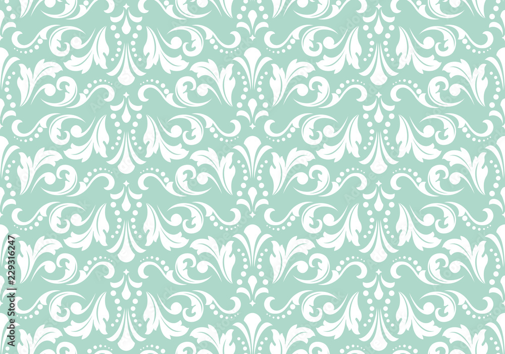 Wallpaper in the style of Baroque. Seamless vector background. White and blue floral ornament. Graphic pattern for fabric, wallpaper, packaging. Ornate Damask flower ornament Wallpaper in the style of Baroque. Seamless vector background. White and blue floral ornament. Graphic pattern for fabric, wallpaper, packaging. Ornate Damask flower ornament