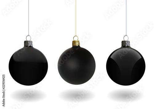 Black Christmas Ball Set for Your Project - Colored Illustrations with Glossy Ball and Matting Ball, Vector