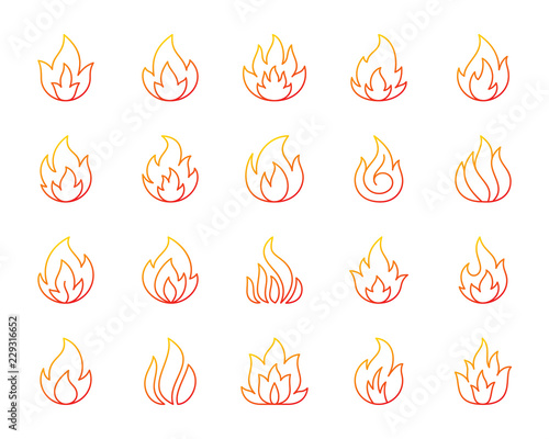 Fire simple color line icons vector set