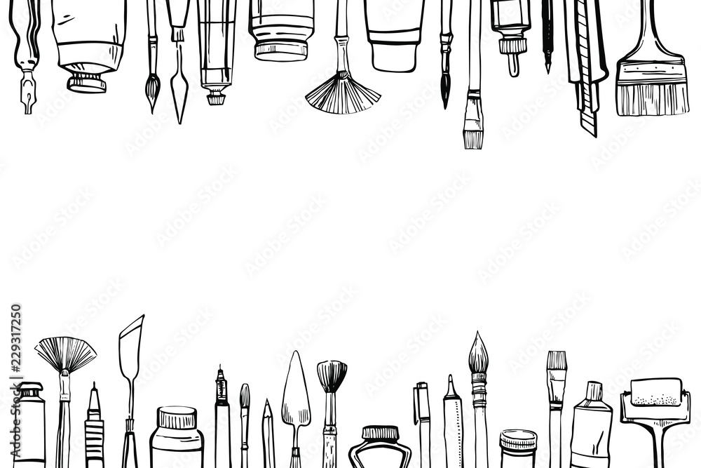 Drawing and painting tools hand drawn sketch Vector Image