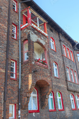 Facade fragment in tenement in Historic Mining District of Nikiszowiec in Katowice in Polish Silesia. 