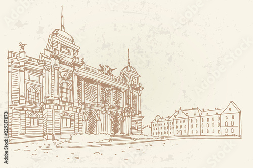PrinVector sketch of Croatian National Theater in Zagreb, Croatia.