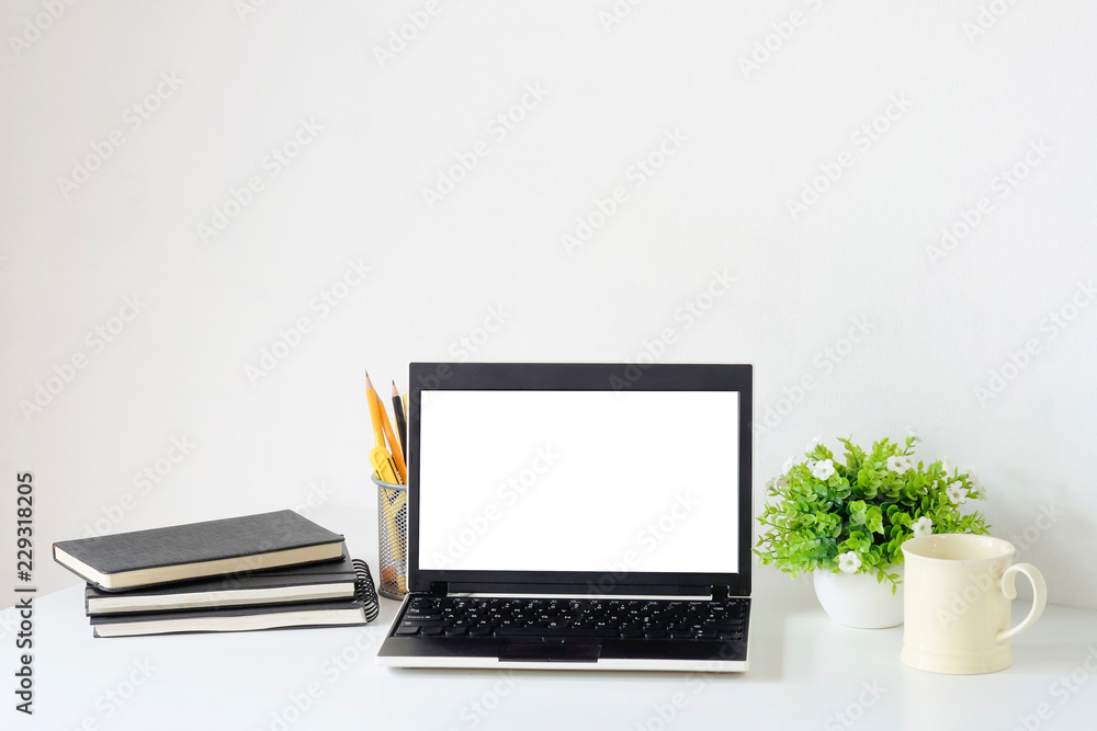 Mockup laptop computer on office desk. Mockup laptop computer on office desk.