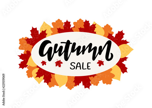 Hand drawn lettering phrase Autumn sale