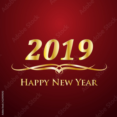 2019 Happy New Year. Golden vector text