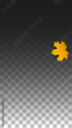 September Vector Background with Golden Falling Leaves. Autumn Illustration with Maple Red, Orange, Yellow Foliage. Isolated Leaf on Transparent Background. Bright Swirl. Suitable for Posters.