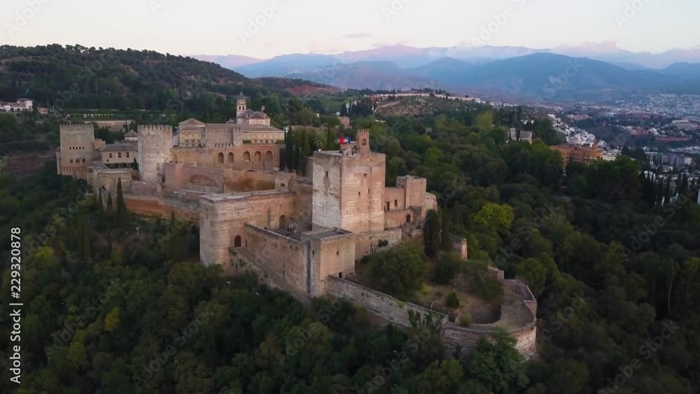 4k drone - Medieval castle, The Alhambra Palace, at sunset. Granada, Spain. 4k drone - Medieval castle, The Alhambra Palace, at sunset. Granada, Spain.