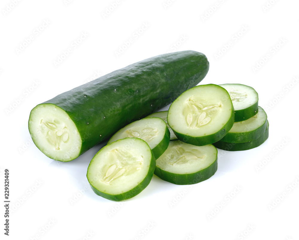 Fresh japanese cucumber sliced isolated on white Fresh japanese cucumber sliced isolated on white