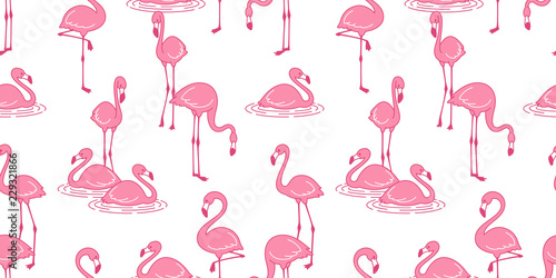 Flamingo seamless pattern vector pink Flamingos exotic bird tropical summer scarf isolated tile background repeat wallpaper cartoon illustration