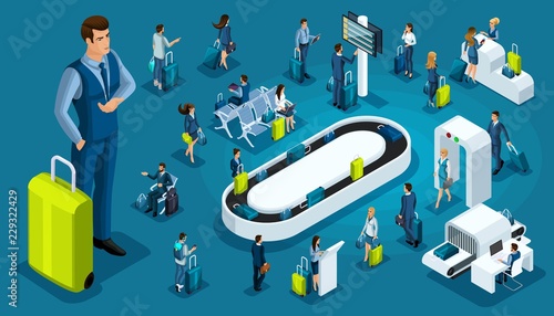 Wallpaper Mural Isometric set 5, international airport icons, passengers with luggage, big businessman on a business trip, transit zone, air lines Torontodigital.ca