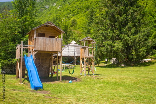 Children's playground in Adrenaline Check eco camp resort in Slovenia.