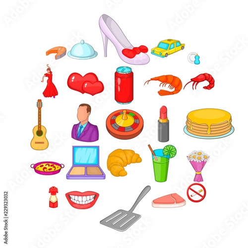 Dinner party icons set. Cartoon set of 25 dinner party vector icons for web isolated on white background