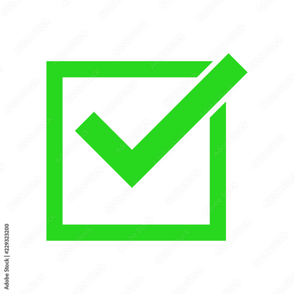 Tick icon vector symbol, green checkmark isolated on white background, check mark or checkbox pictogram, checked icon or correct choice sign. Tick icon vector symbol, green checkmark isolated on white background, check mark or checkbox pictogram, checked icon or correct choice sign.