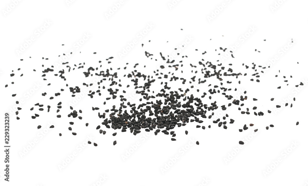 Pile of black cumin seeds isolated on white background Pile of black cumin seeds isolated on white background
