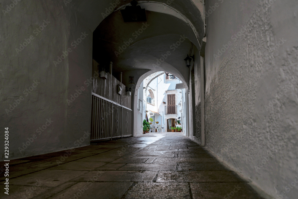 Fototapeta premium Little alley in the medieval center of the white village of Locorotondo