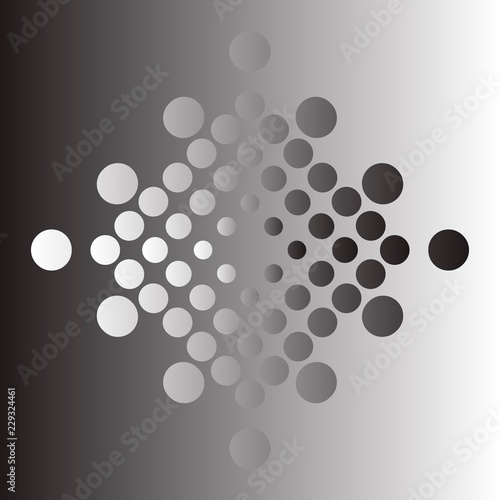Vector design elements. Linear gradient halftones. Rhombus with dots in black and white, at the background with opposite colors.