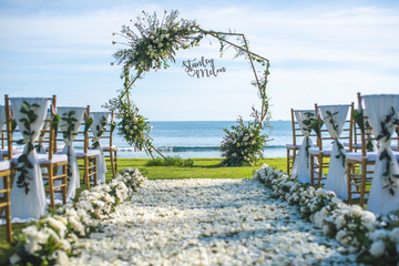 Romantic wedding ceremony on the lawn Sea view.