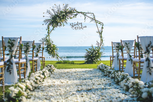 Romantic wedding ceremony on the lawn Sea view.