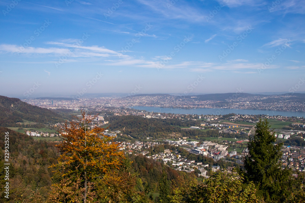 City autumn view landscape Switzerland