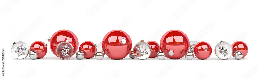 Red and silver christmas baubles isolated 3D rendering - obrazy, fototapety, plakaty 