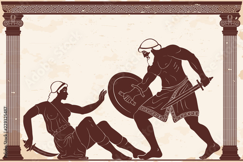 Hercules mines belt Hippolyta. 12 exploits of Hercules. Figure on a beige background with the aging effect.