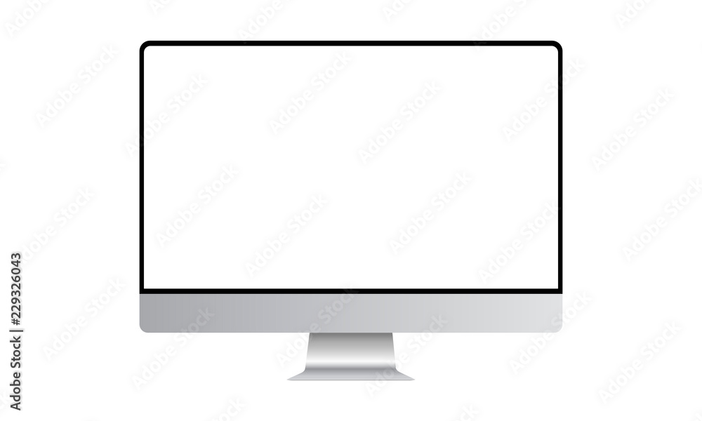 Computer monitor mock up with blank frameless screen - front view. Vector illustration Computer monitor mock up with blank frameless screen - front view. Vector illustration