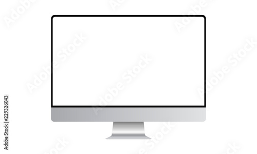 Computer monitor mock up with blank frameless screen - front view. Vector illustration