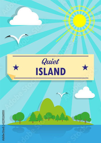 cartoon illustration of a simple applicator nice and quiet island with space for text
