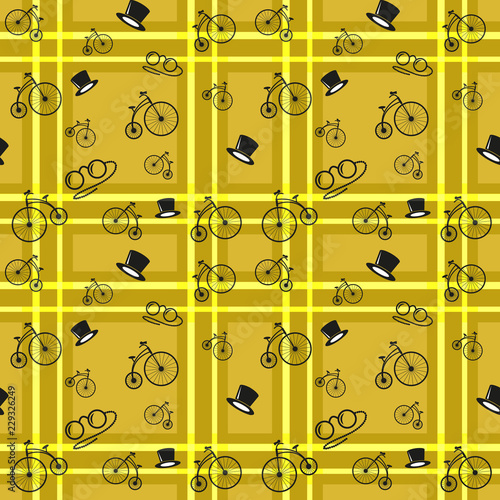 simple vector flat art seamless pattern of checkered and gentlemanly accessories