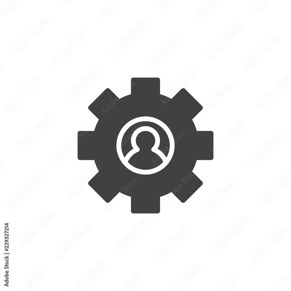 Personal settings vector icon. filled flat sign for mobile concept and web design. Man and gear simple solid icon. Symbol, logo illustration. Pixel perfect vector graphics Personal settings vector icon. filled flat sign for mobile concept and web design. Man and gear simple solid icon. Symbol, logo illustration. Pixel perfect vector graphics