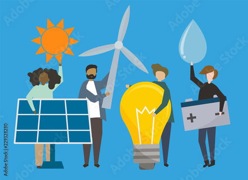 People with renewable energy resources illustration