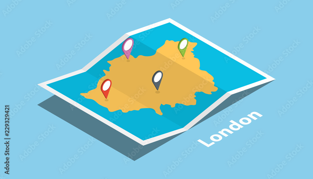 london england capital british explore maps with isometric style and pin location tag on top