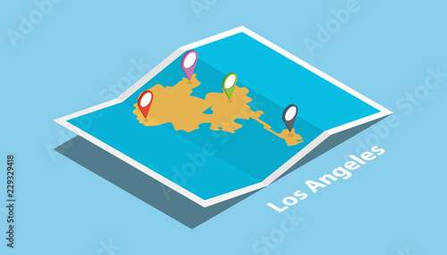 los angeles southern california usa explore maps with isometric style and pin location tag on top