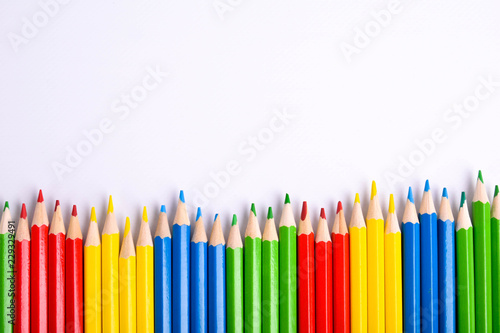 Colorful pencils on white background. Color pencil with copy space