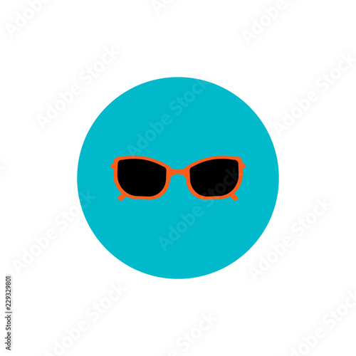 Vector illustration. Sunglasses isolated on blue round background. sunglasses icon.