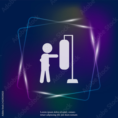 Boxer beats boxer pear. Vector icon sandbag neon light illustration. Layers grouped for easy editing illustration. For your design.