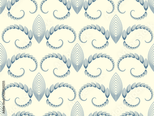 Wallpaper Mural vintage linear wallpaper with stylized leaves spirals in ivory blue Torontodigital.ca