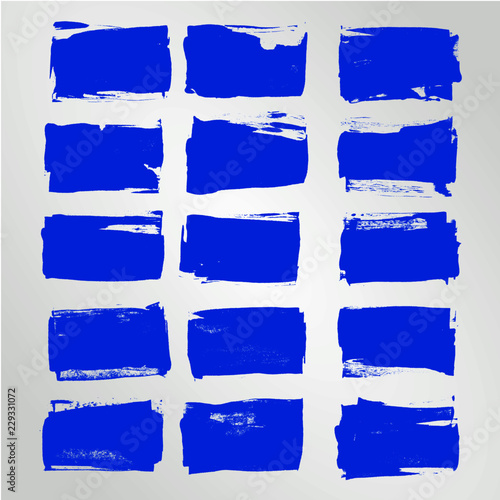 Vector blue ink paint brush stroke set Hand drawn grunge decorative brush strokes design element collection isolated square text place and border design